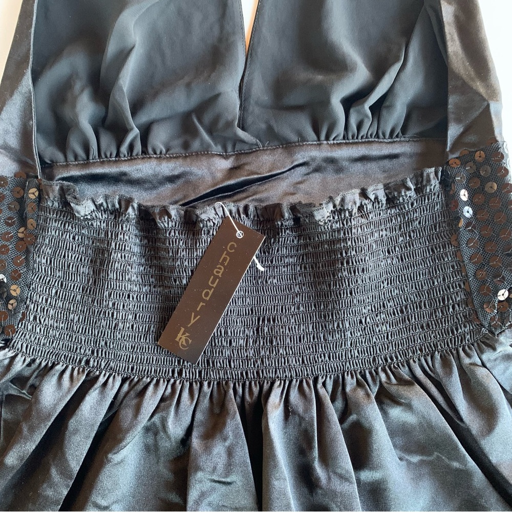 Chaudry KC Satin Halter Neck Top Black Sequined Jeweled Empire Waistband NWT - Picture 8 of 10